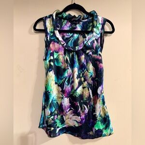 Willi Smith Sleeveless Watercolor Floral Satin Shell Top Medium